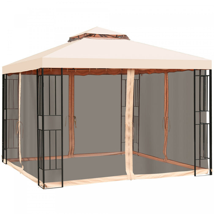 Gazebo Metal 10x10ft Avec Moustiquaires Canopy Gazebo 2 Niveaux Ventile Gazebo Top