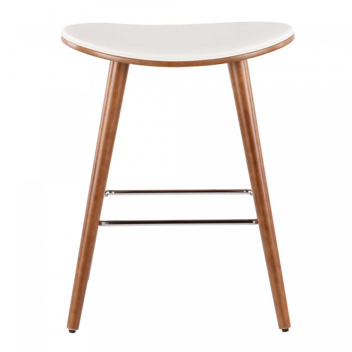 Tabouret moderne du milieu du 20e siècle Saddle de hauteur comptoir en similicuir blanc - ensemble de 2