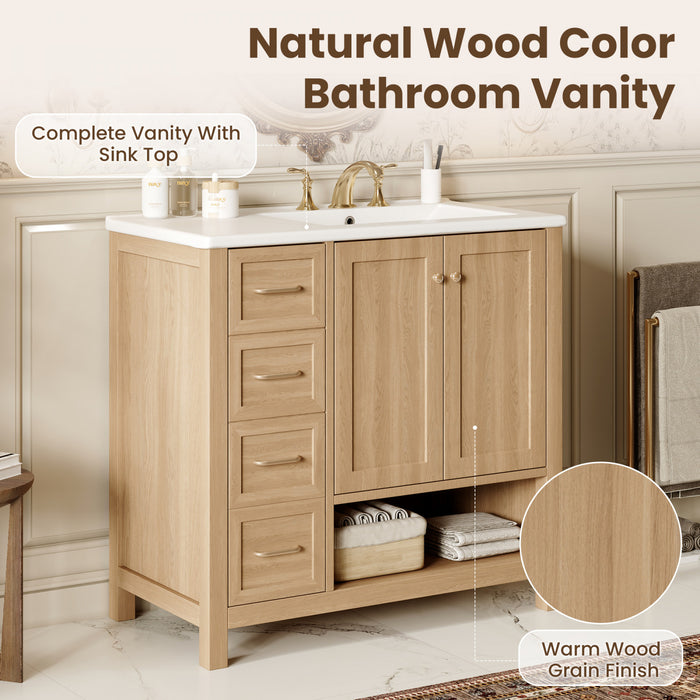Oakmere Meuble-Lavabo Simple 36 po avec Deux Portes et Deux Tiroirs, Bois Naturel