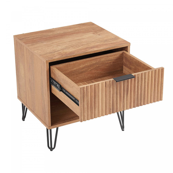Table de nuit moderne Dumbo 20\" a cannelures en brun dore (1 tiroir) – Lot de 2