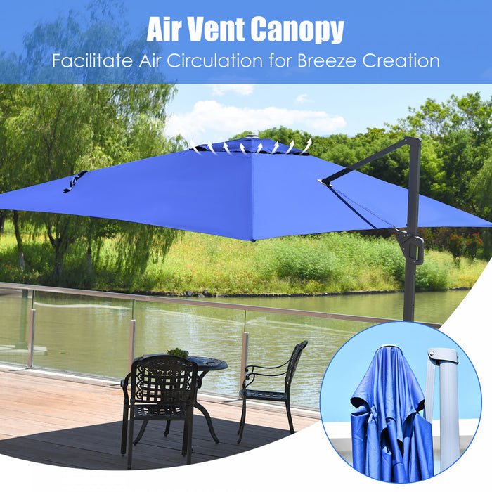 Costway Parasol cantilever 10'x13' pour terrasse, aluminium, rotation 360°, inclinable, bleu marine