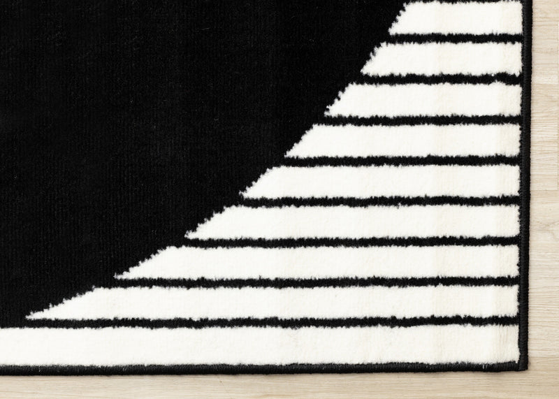 Florence rayures noires et blanches et cercles creux, design moderne, 7'6\" x 9'6\"
