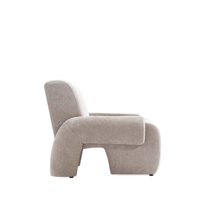 Fauteuil lounge en chenille beige Verandah style mid-century modern