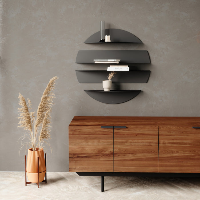 Tablettes murales flottantes décoratives modernes Solis de Umbra en acier - noires
