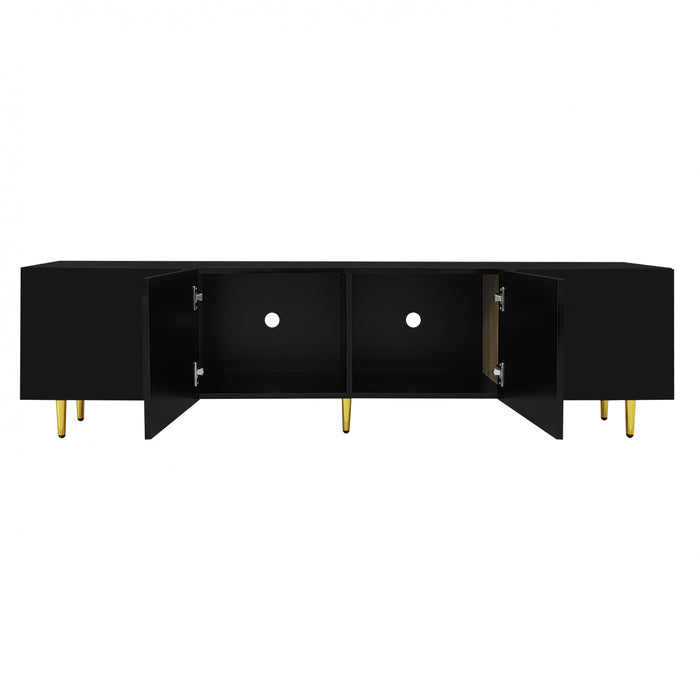 Meuble Tv Moderne Frances Avec 4 Portes, Noir Laque Brillant
