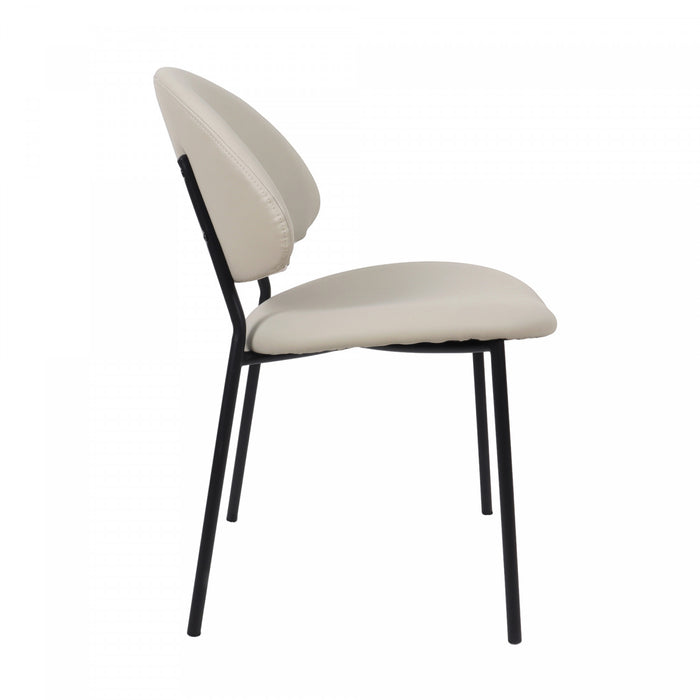 Chaise laterale contemporaine moderne en cuir vegetalien et metal Haven, gris pierre - Lot de 4
