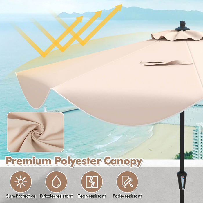 Parasol de patio Costway 9 pieds a deux niveaux de style marche avec manivelle et 8 baleines, beige