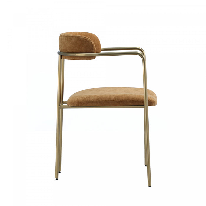 Chaise de salle a manger moderne mi-siecle en metal et tissu, coloris curcuma