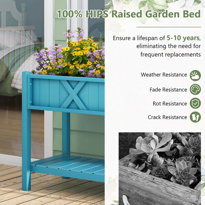 Costway Hips Souleve Lit De Jardin Poly Bois Eleve Planter Boite Avec Les Jambes, Etagere De Stockage Bleu