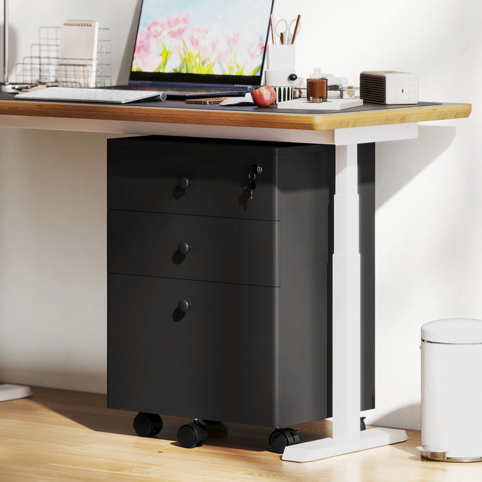 HOMCOM Classeur a 3 tiroirs avec serrure, classeur mobile, noir