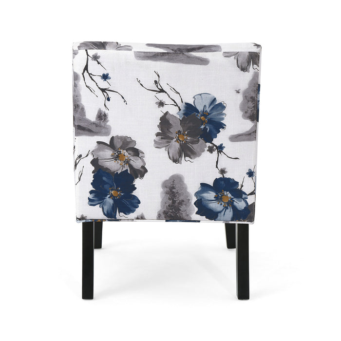 Fauteuil D’appoint Oliver En Tissu aspect lin Avec Pieds En Bois Caoutchouc - Bleu Et Multicolore