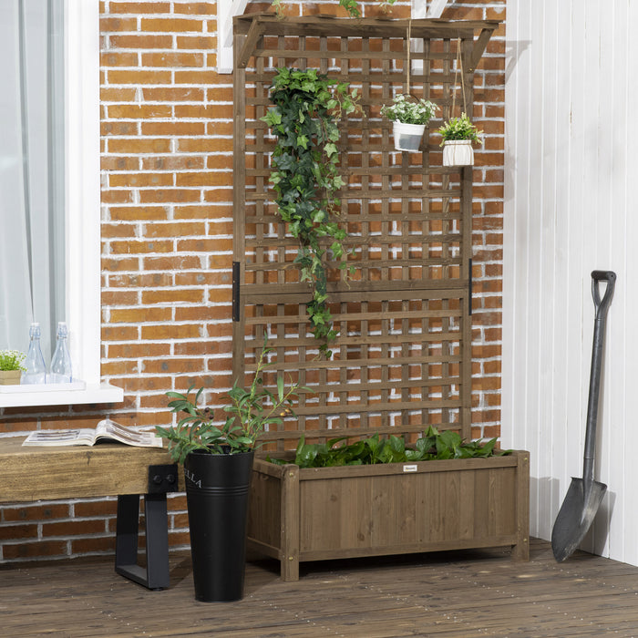 Outsunny Lit De Jardin Sureleve, Jardiniere En Bois Avec Treillis Pour Vigne Grimpante, Jardiniere Avec Ecran D'intimite Pour Cultiver Des Legumes, Des Herbes Et Des Fleurs Pour Jardin, Terrasse, Cafe