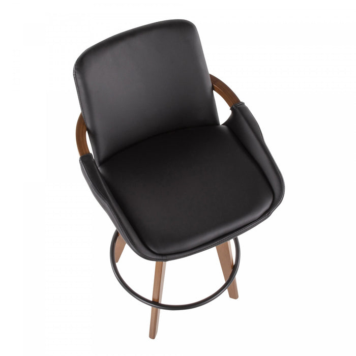 Tabouret moderne du milieu du 20e siècle Cosmo de hauteur comptoir en similicuir - noyer et noir