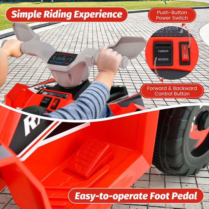 Costway Kids Ride Sur Atv 4 Wheeler Quad Toy Car 6v Alimente Par Batterie Jouet Motorise Rouge