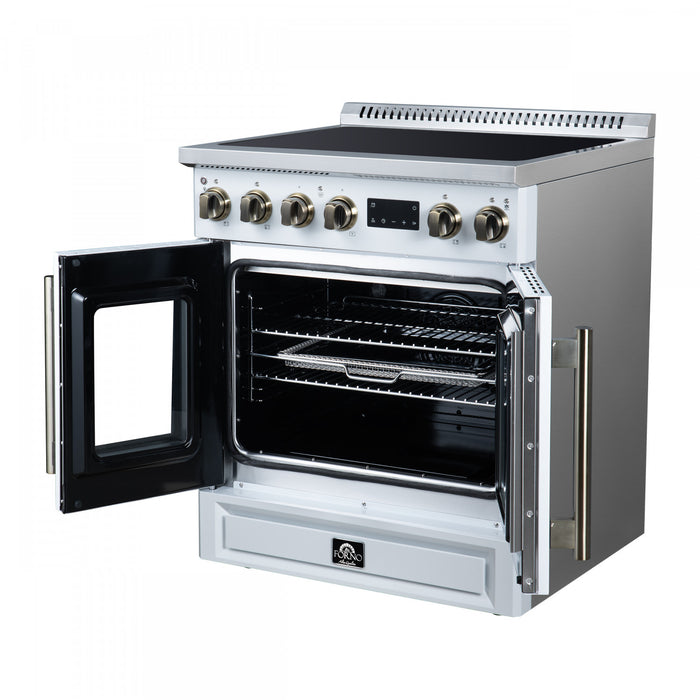 Cuisiniere a induction Torino de 30 po, blanche, avec portes francaises, 4,32 pi³ – FFSIN0950-30WHT