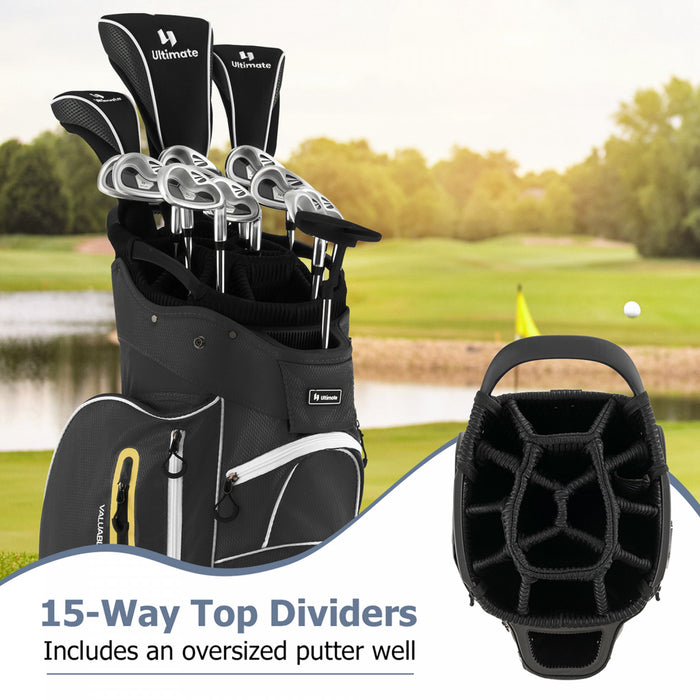 Costway Leger Sac De Chariot De Golf Avec 15 Voies Haut Diviseur Individuel Putter Bien Refroidisseur Sac Noir