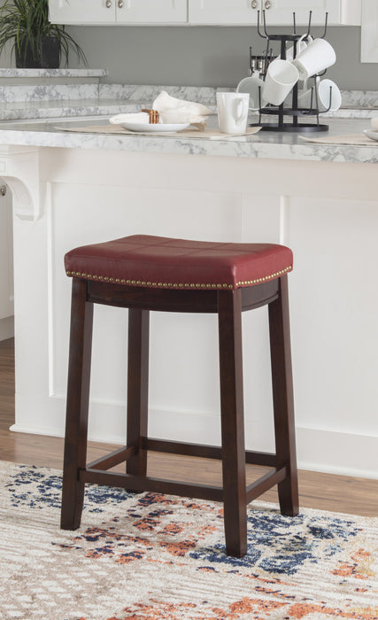 Tabouret Claridge de hauteur comptoir en similicuir et sans dossier - rouge