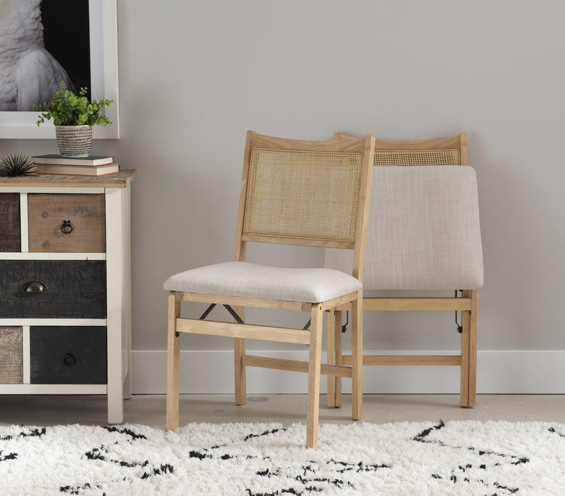 Chaise de salle à manger pliante Bauer en tissu et en cannage - naturelle