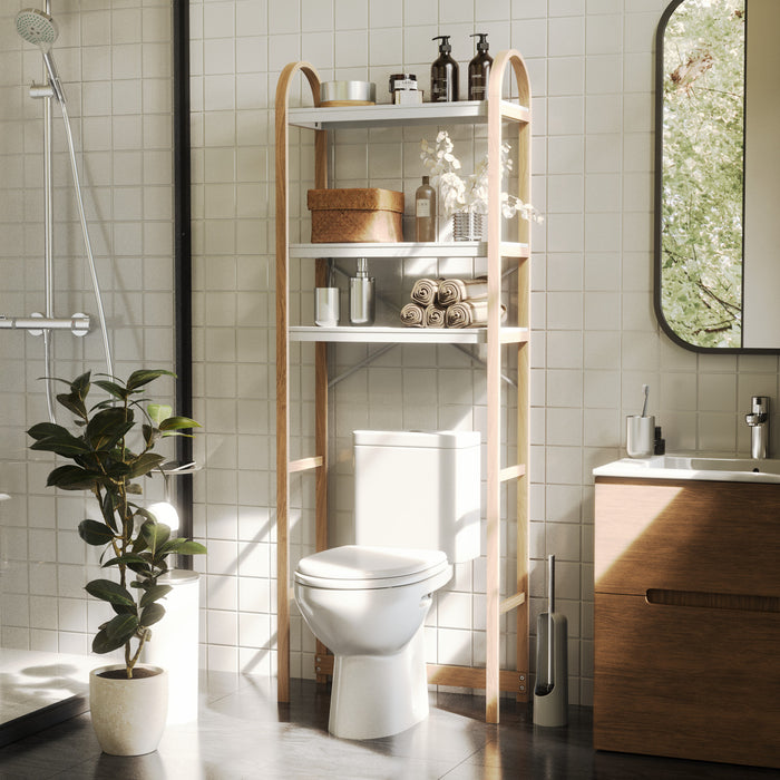 Tablettes au-dessus de la toilette modernes Bellwood de Umbra - blanches et naturelles