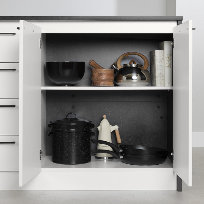 Myro Ilot De Cuisine Avec Rangement - Fausse Pierre Noire Et Blanc