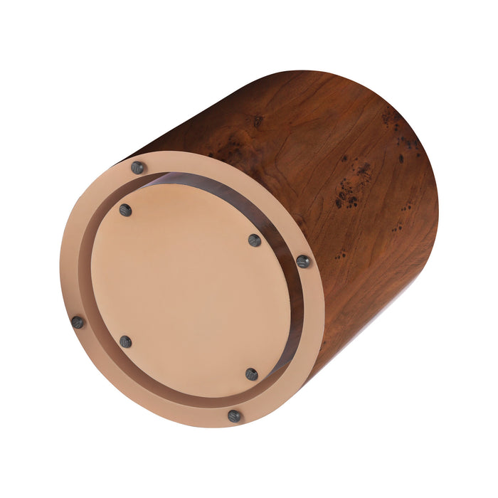 Ensemble de 2 tables basses rondes gigognes Kinley, tables d'appoint cylindriques placage bois, brun