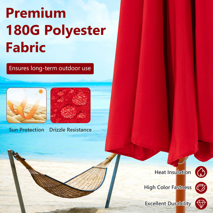 Costway Parasol de marche a poulie en corde 9,5FT avec baleines en fibre de verre Rouge