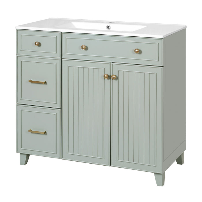 Meuble de salle de bain moderne Grady 36 pouces avec lavabo ceramique et rangement intelligent, vert