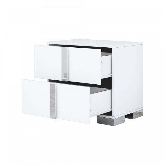 Madeline table de chevet avec 2 tiroirs de rangement et pieds en metal, blanc