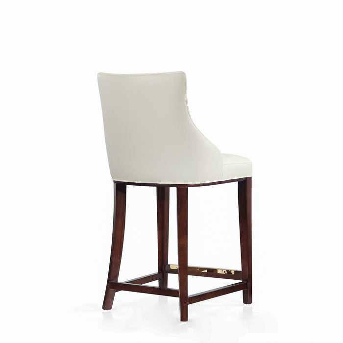 Tabouret de comptoir moderne en bois avec assise rembourree Shubert, ivoire - Lot de 3