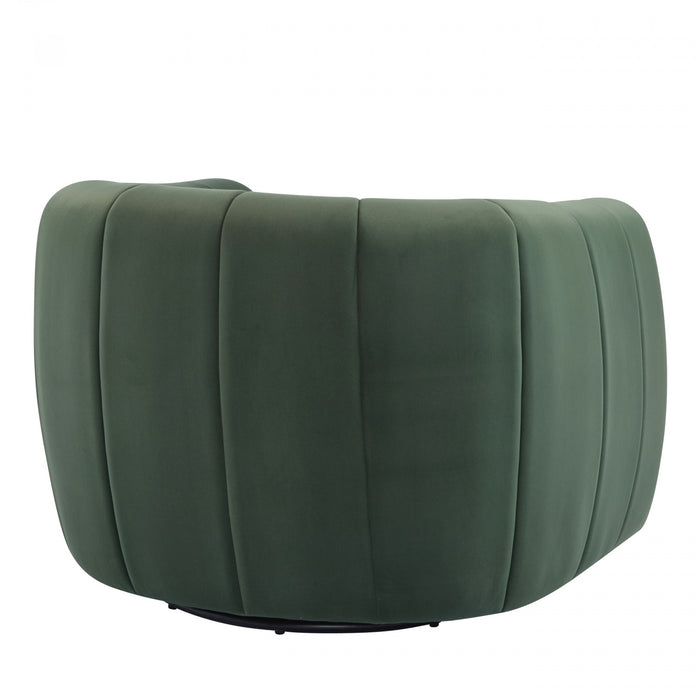 Vela Fauteuil Club Moderne en Velours Pivotant a Coque, Noir, Vert Olive
