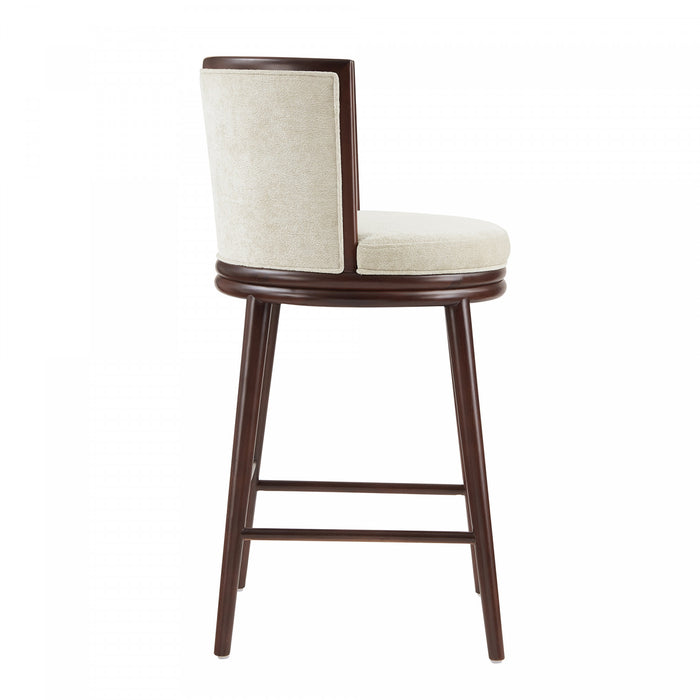 Tabouret de bar moderne en bois et tissu creme Evalyn - Lot de 2