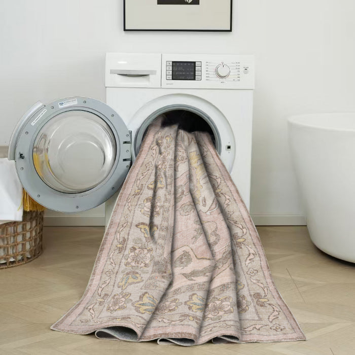 Tapis Rose Lavable Et Antiderapant A Poils Ras 5'x7'