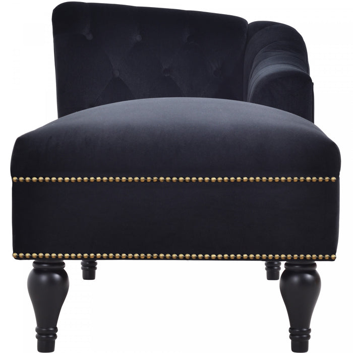 Serena Chaise Longue en Velours a Capitonnage Boutonne et Clous Decoratifs, Noir