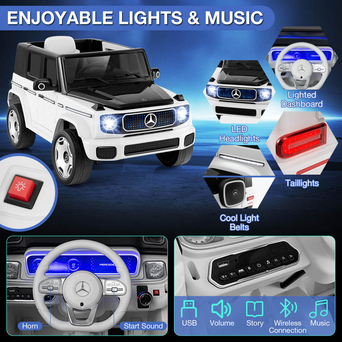 Costway License Mercedes-benz Eqg Enfants Ride On Car Avec Telecommande Batterie Detachable Blanc