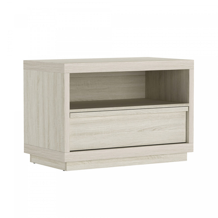 Table de nuit contemporaine Navis 32\" en chene blanchi (1 tiroir)