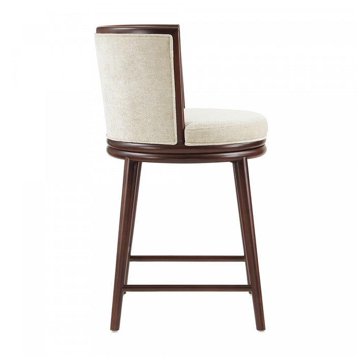 Tabouret de comptoir moderne en bois et tissu creme Evalyn - Lot de 3
