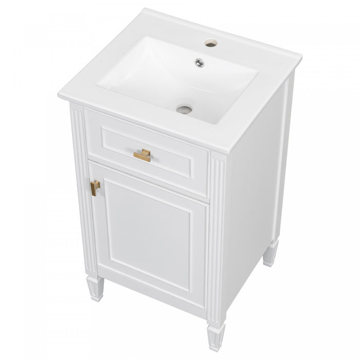 Jocelyn Meuble-lavabo de 20\" avec vasque en ceramique et structure en bois caoutchouc massif, Noir
