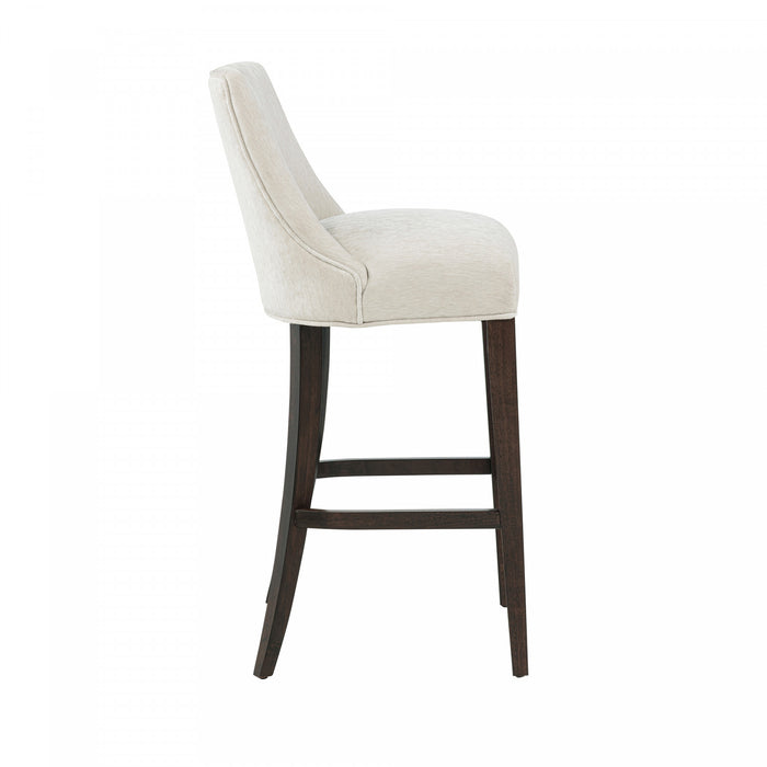Tabouret de bar moderne Beever en bois et tissu chenille creme - Lot de 2