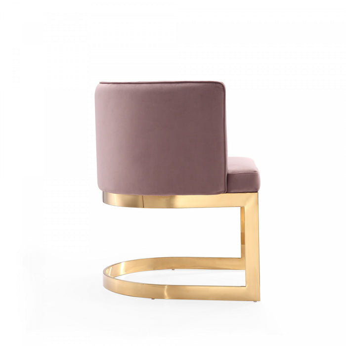 Chaise de salle a manger moderne en velours et metal Aura, rose poudre - Lot de 2