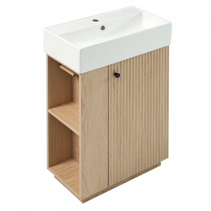 Evelyn Meuble-Lavabo Moderne avec Vasque en Ceramique et Rangement Intelligent, Naturel