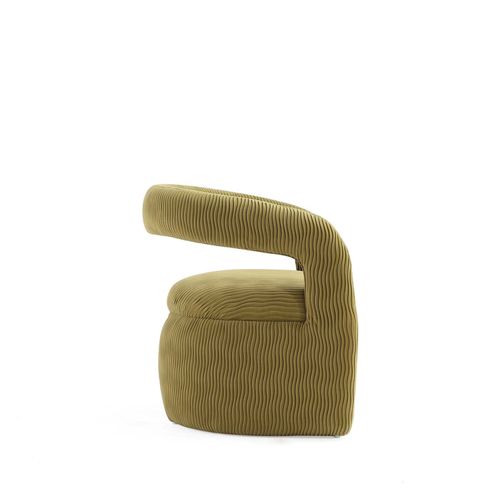 Fauteuil lounge Corvette style moderne du milieu du siecle en velours vert olive