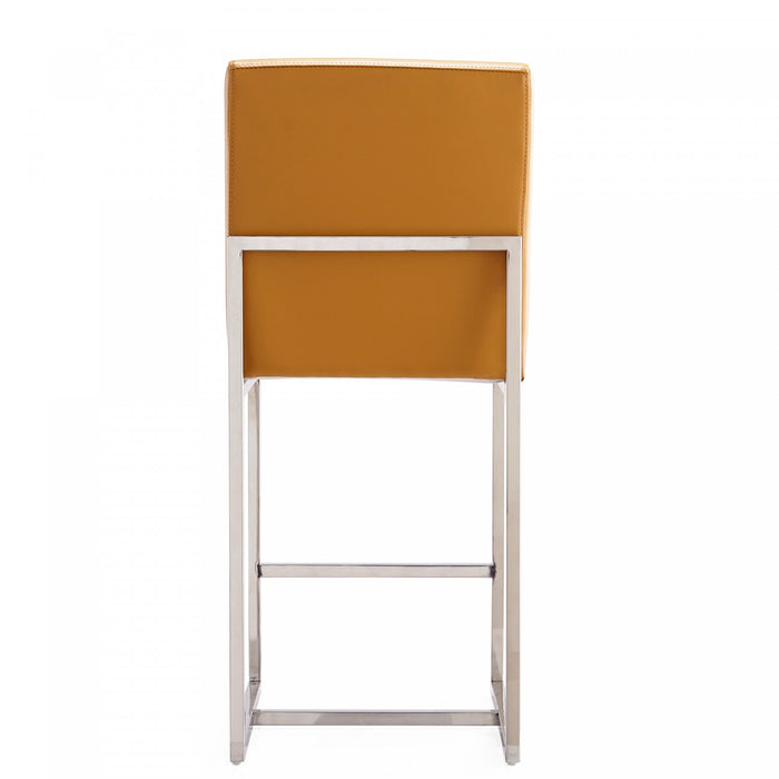 Tabouret de comptoir moderne en metal avec assise rembourree couleur camel Element