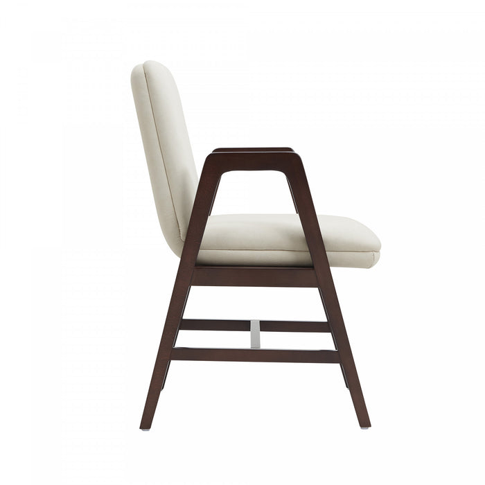 Fauteuil moderne Stella en velours avec accoudoirs en bois, creme - Lot de 2