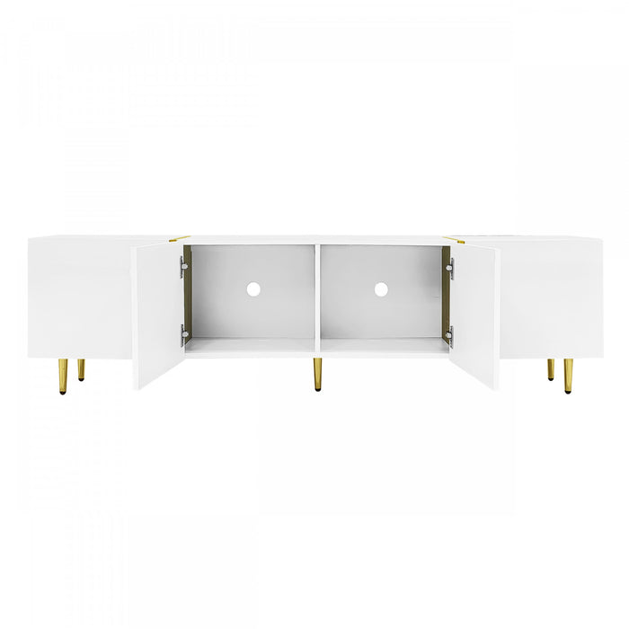 Meuble Tv Moderne Frances Avec 4 Portes, Blanc Laque Brillant