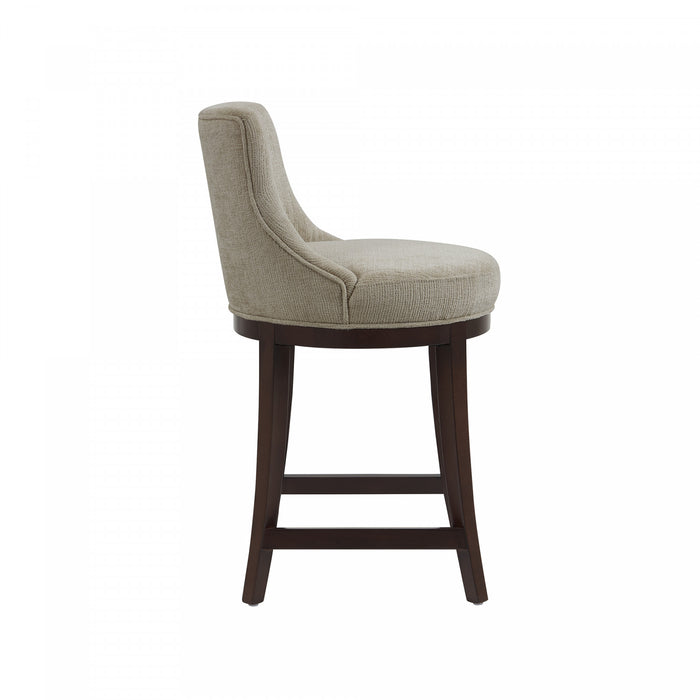 Tabouret de comptoir moderne en bois Lucia avec assise en chenille taupe