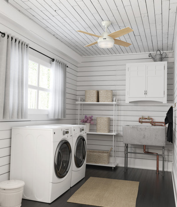 Ventilateur de plafond Dempsey à profil bas avec luminaire - Blanc