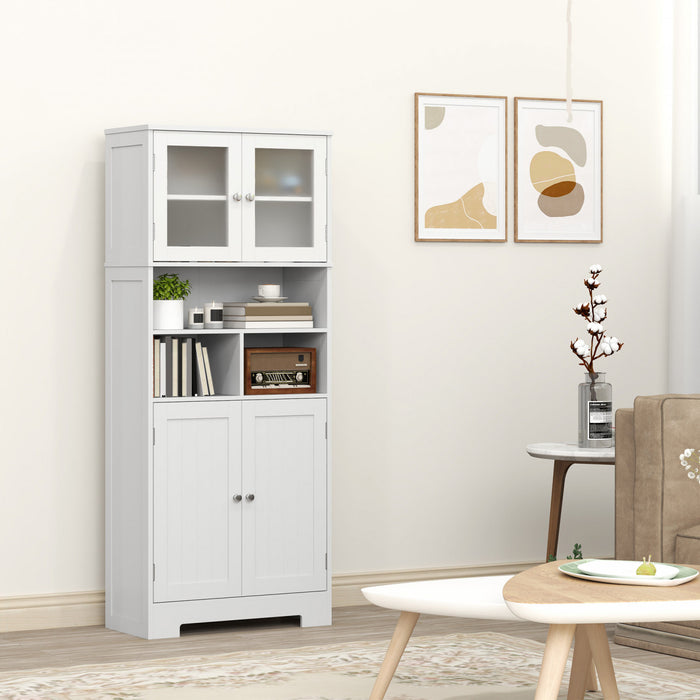 HOMCOM Armoire de rangement de cuisine moderne avec portes vitrees, Blanc