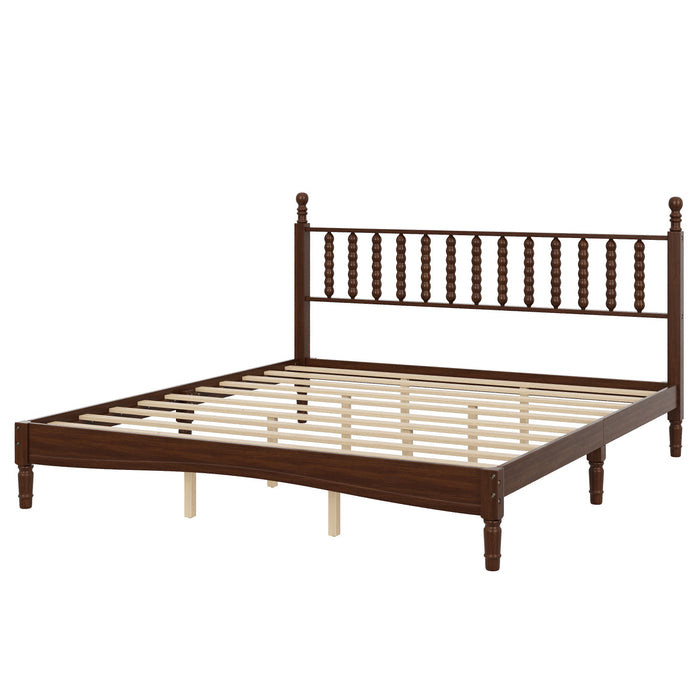 Oliver Lit Plateforme Retro en Bois avec Tete de Lit en Forme de Gourde et Support - Taille King