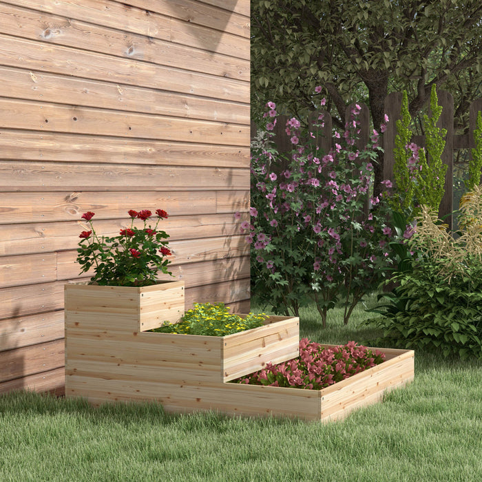 Outsunny Kit De Lit De Jardin Sureleve En Bois A 3 Niveaux Avec Doublure En Tissu, Jardiniere Surelevee, Terrasse Pour Cultiver Des Legumes, Des Fleurs, Des Fruits Et Des Herbes, 43,3\" X 43,3\" X 20,1\"