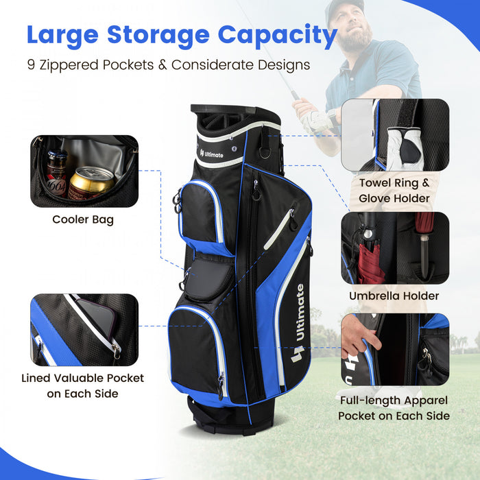 Sac De Chariot De Golf Leger Costway Avec 14 Diviseurs Superieurs De Maniere 9 Poches Sac De Refroidissement De Capuchon De Pluie
